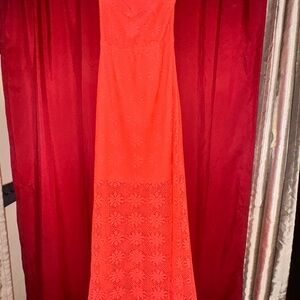 Elegant Orange Lace Maxi Dress